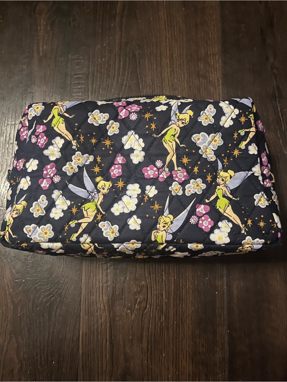 Vera Bradley Navy Tinker Bell Floral Quilted Cosmetic Pouch